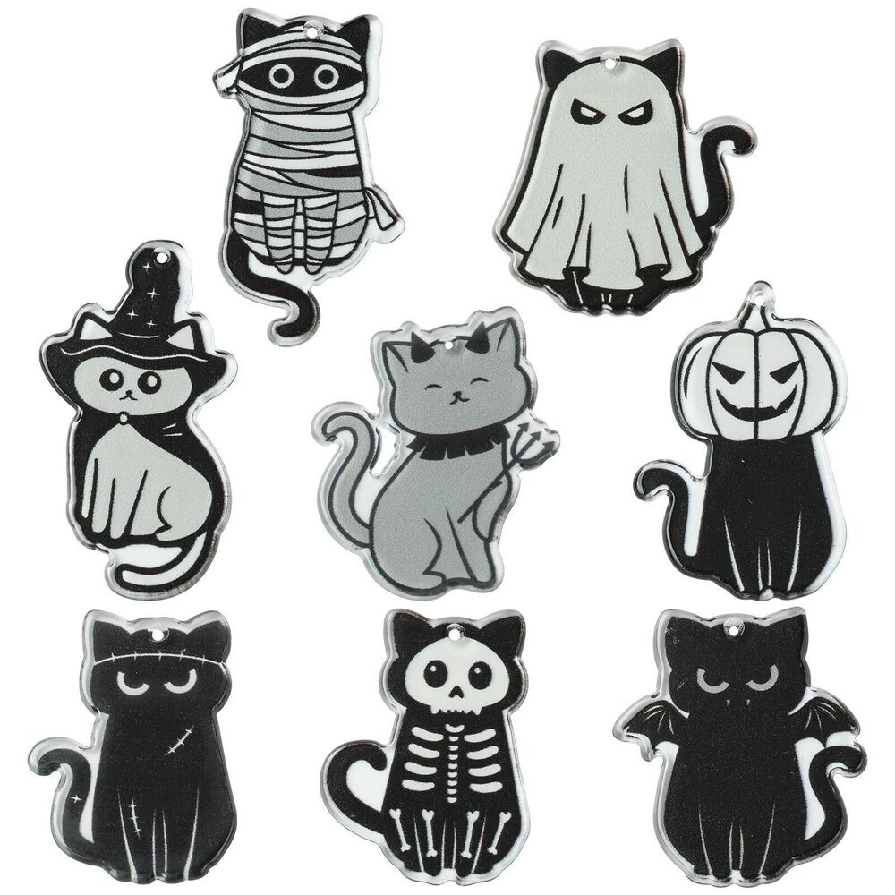 8618 16 pcs 8 Styles Black Cat Double-Sided Printed Acrylic Charms